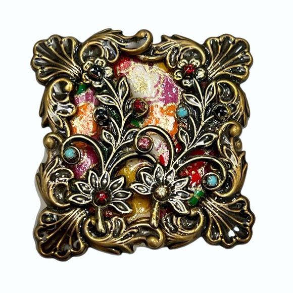 ALICE M SIGNED MIXED MEDIA MULTICOLOR FLOWER BROOCH - Picture 3 of 14